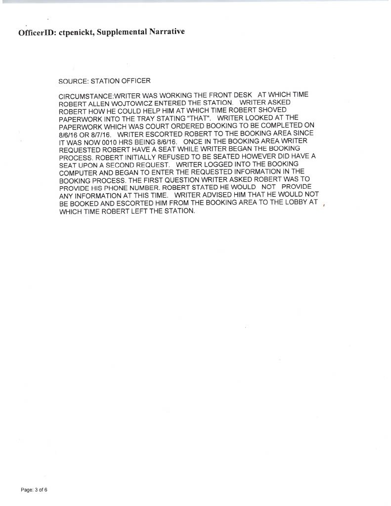 Clinton Township Police Department supplemental report concerning Robert Wojtowicz, 2016 case, page 3